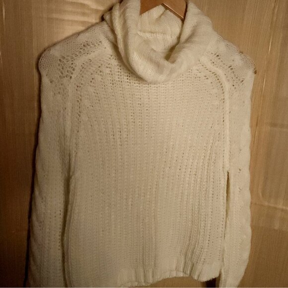 Planet Gold Winter White Womens Chunky Knit Cowl Neck Sweater Large - Picture 3 of 5